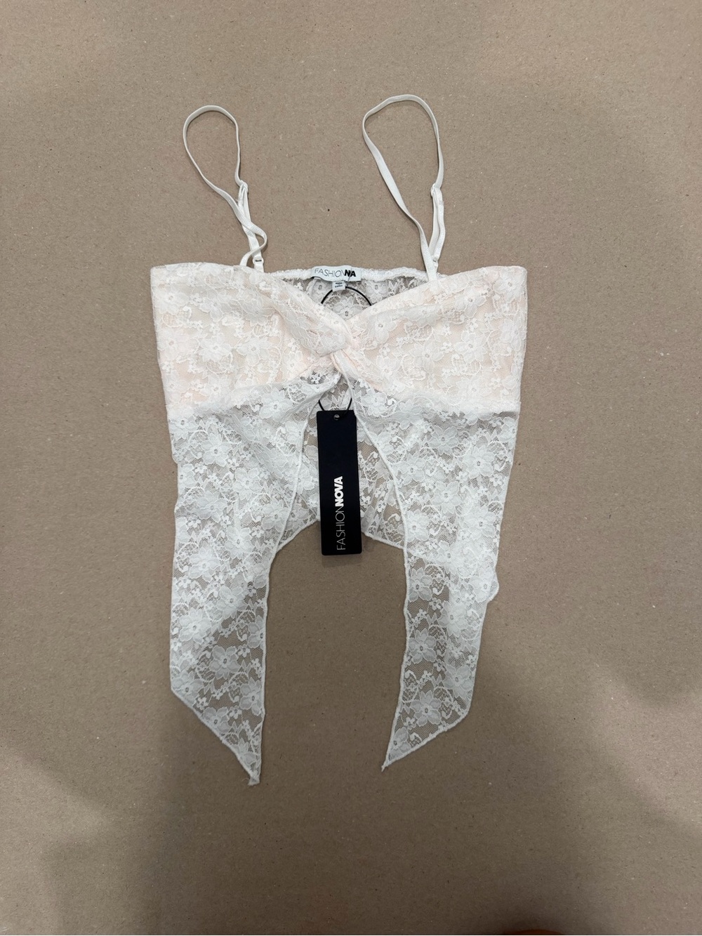 Fashion Nova White Floral Lace Twist Front Handkerchief Hem Cami Top Medium